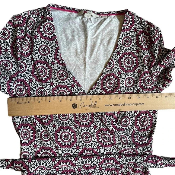 Boden Caroline Modal Jersey Sun Tile Faux Wrap Belted Romper Pink White 4 - Picture 7 of 13